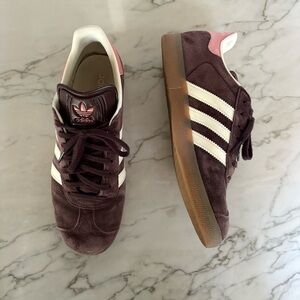Adidas Brown Suede Sneakers with Pink Accents